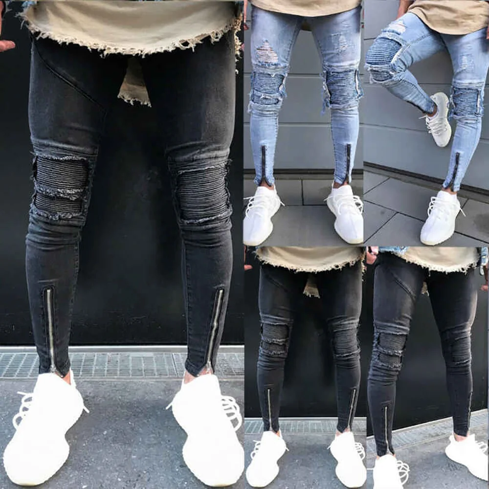 Cotton Slim Casual Zipper Fly Denim Pant boys Skinny Plus Size Mid-waist Jeans For Men