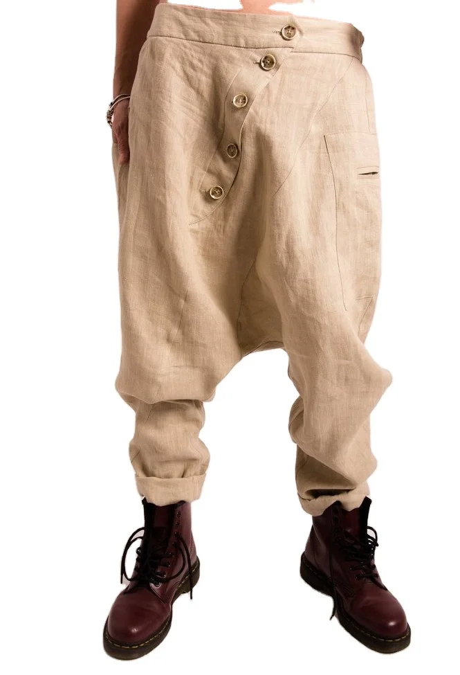 Modern style Drop Crotch Linen Pants Loose Summer Beige Ankle Pants Maxi Trousers/Oversize Linen Harem Pants Plus Size Gyps