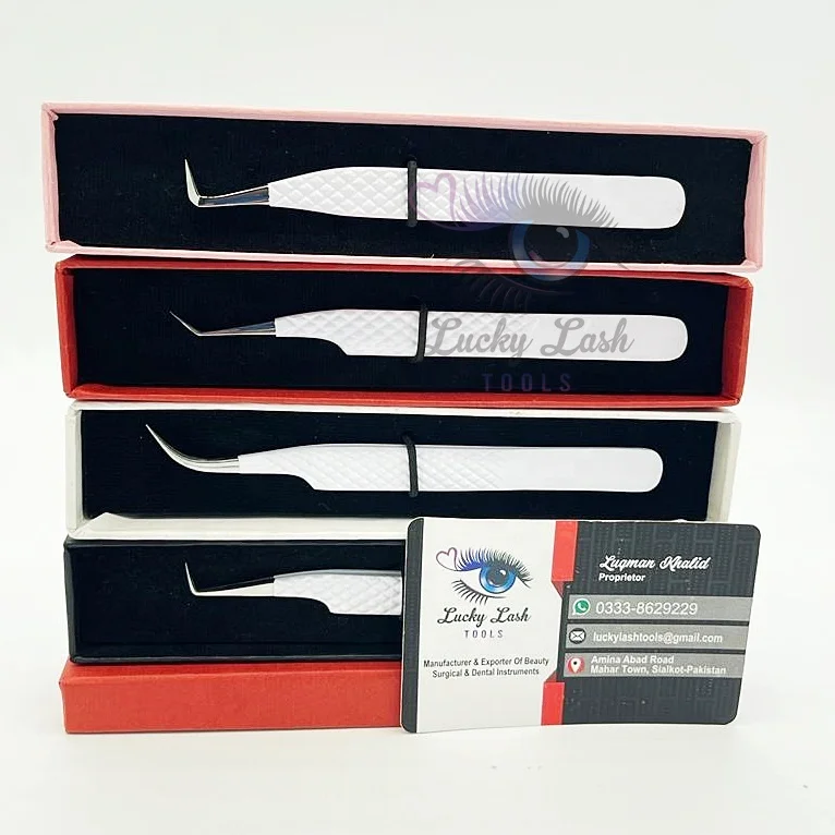White Powder Coated Russian Volume Private Label False Eyelash Extension Tweezers Eyelash & Makeup Tool Customized Logo tweezers