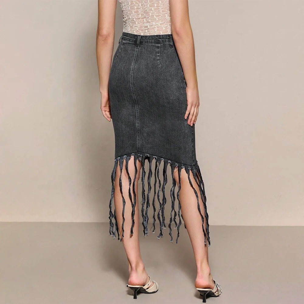 GDTEX custom denim tassel skirt women summer long jean skirts women jean skirts