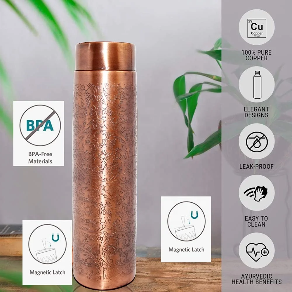 Antique Copper Bottle Flower Printed Design  Healthy Copper Bottle With Stylish & Healthy Water Drinking Hot Arrival