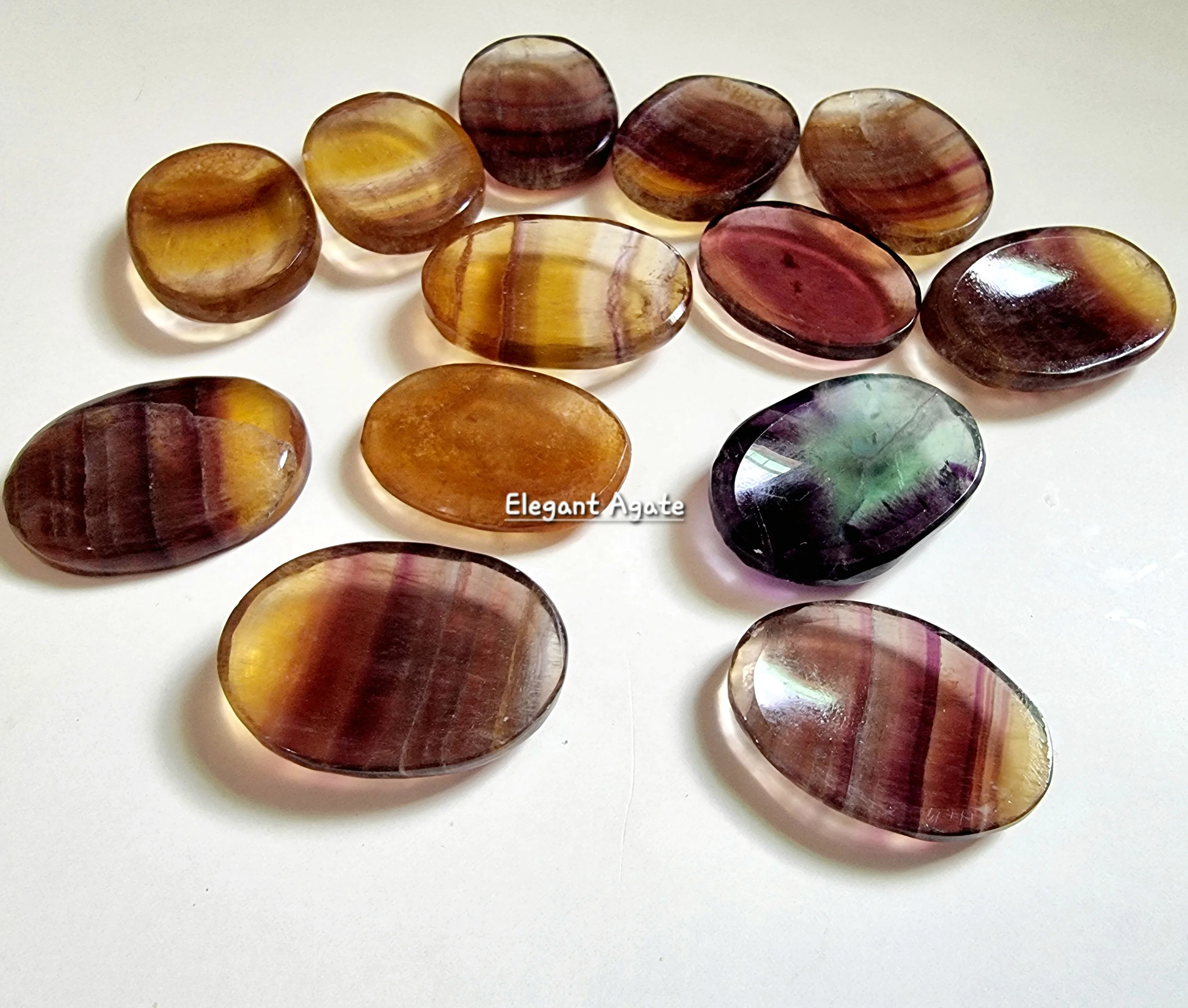 Hot Selling Gemstone Multi Fluorite Worry Stone Polished Yellow Fluorite Thumbs stone  For Reiki Healing & Energy Meditation use