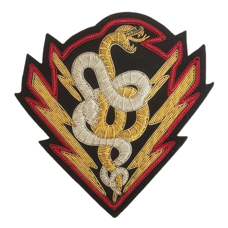 12 x 13 cms Eye Catching Serpents Design Hand Embroidered Handmade Sew On Triangular Badges for Jackets, Blazers, Jeans