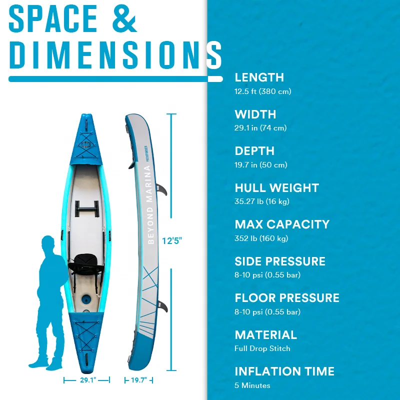 12.5ft 1 Person Drop Stitch Kayak Single Inflatable Kayak with One Seat