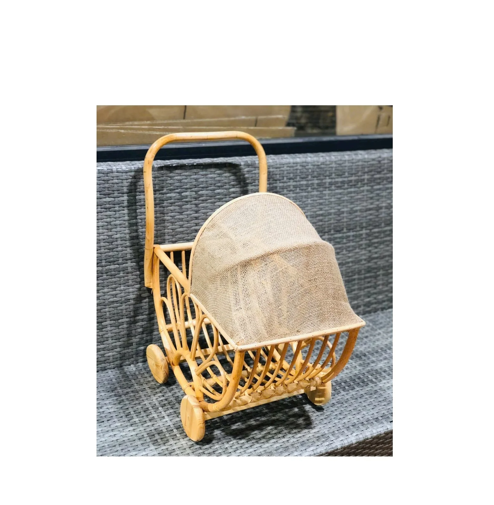 Factory straw Rattan Doll Bassinet & Mattress basket / Natural rattan Wicker Doll Stroller Handmade Dollhouse sandy99gdgmailcom