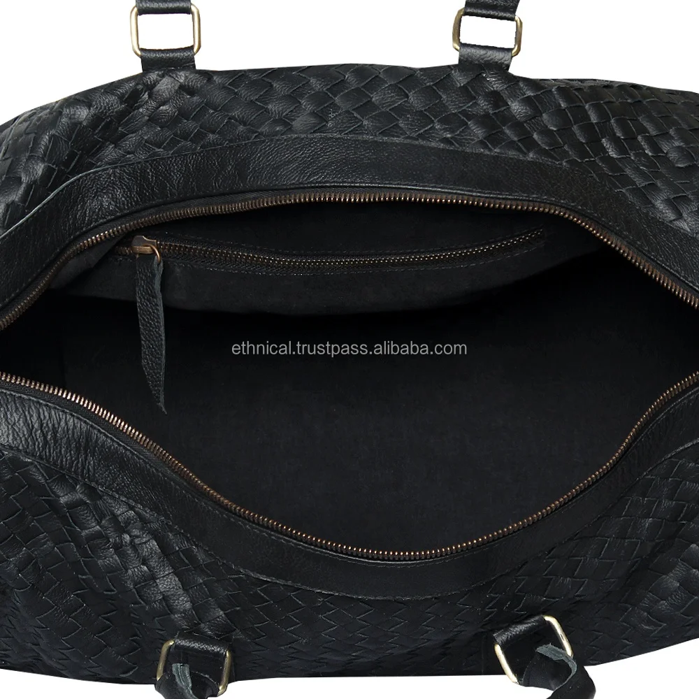Luxury Designer Hand Weave Cow Leather Travel Duffle Weekender Bag Ladies Fashion Handbags