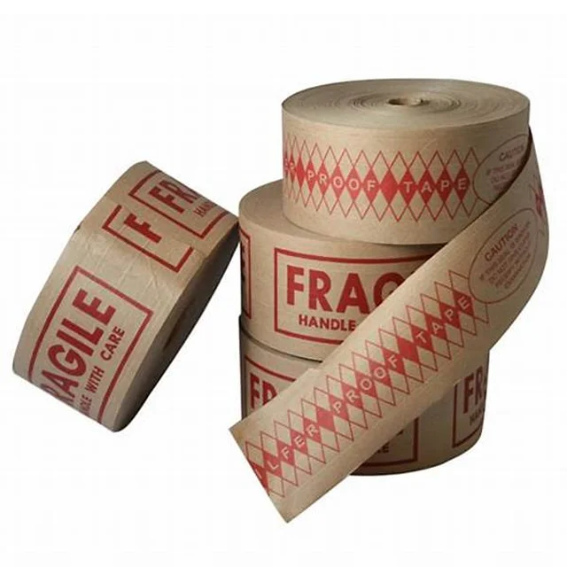 Custom Logo Printed Adhesive Tape Water Activated Gummed Reinforced Kraft Paper Tape