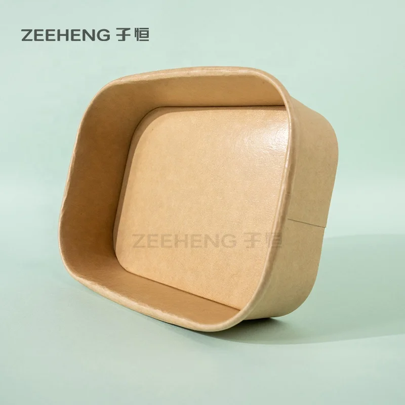 ZEEHENG Disposable Kraft Paper Rectangular Salad Bowls Soup Bowl With Lid