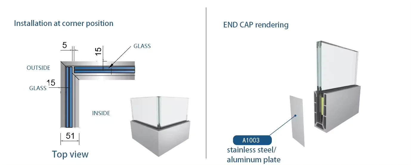 RETOP China professional aluminum base led aluminum profile u shape led aluminum u channel glass railing