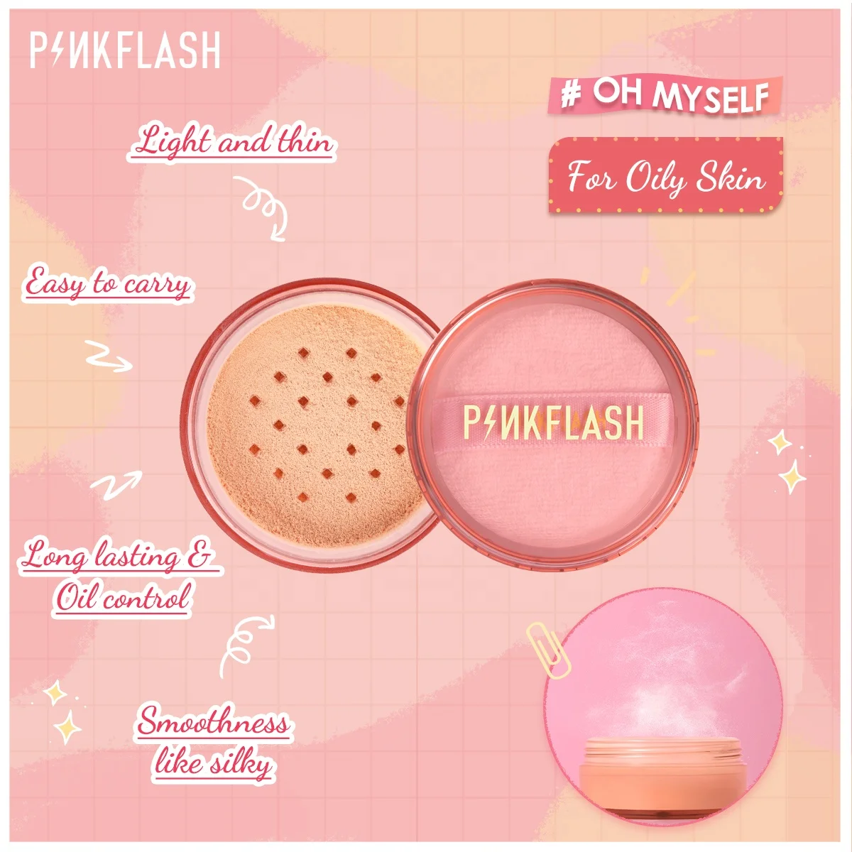 PINKFLASH PF-F06  Translucent Face Powder Matte Loose Finishing Makeup for Face Poreless Finish Loose Setting Powder