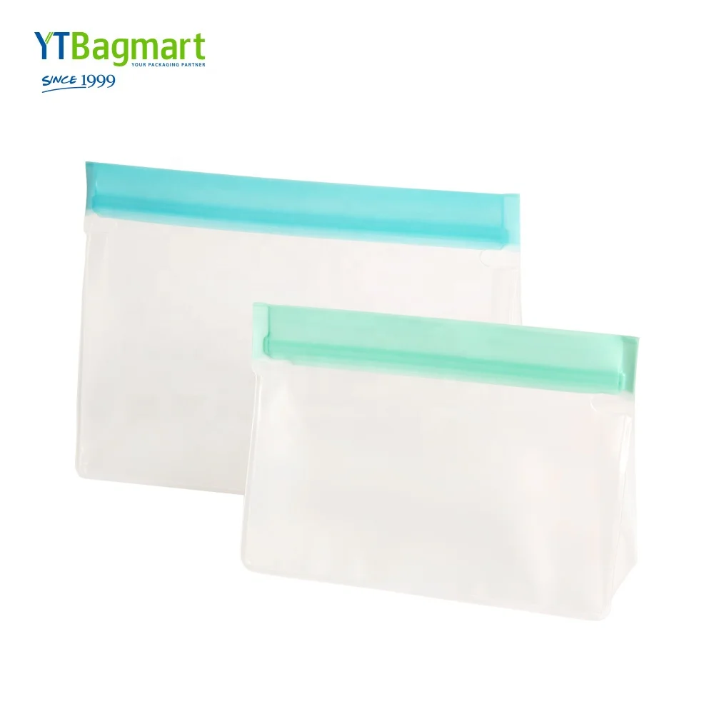 Reusable Leakproof PEVA Food Storage Bags Snack Ziplock Silicone Bag Flat PEVA Freezer Bags