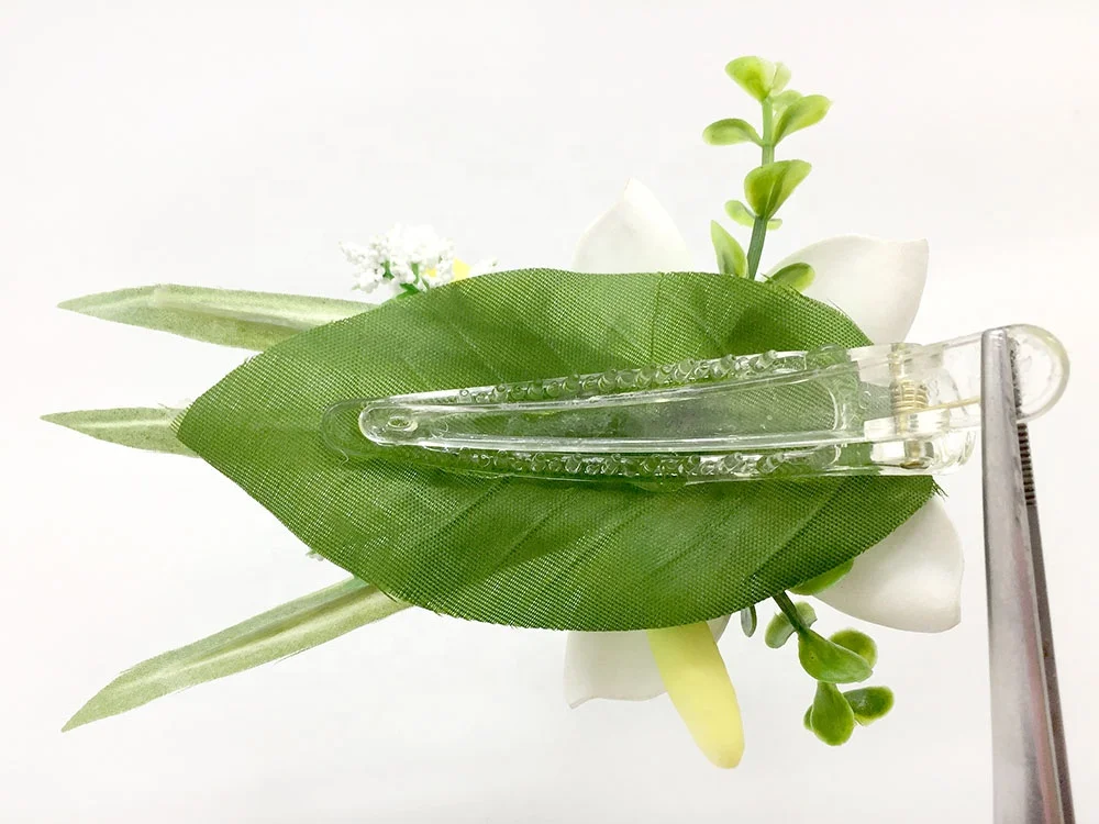 Hot selling Hawaiian premium Plumeria frangipani foam flower with fabric leaf hair clip for hair accessories