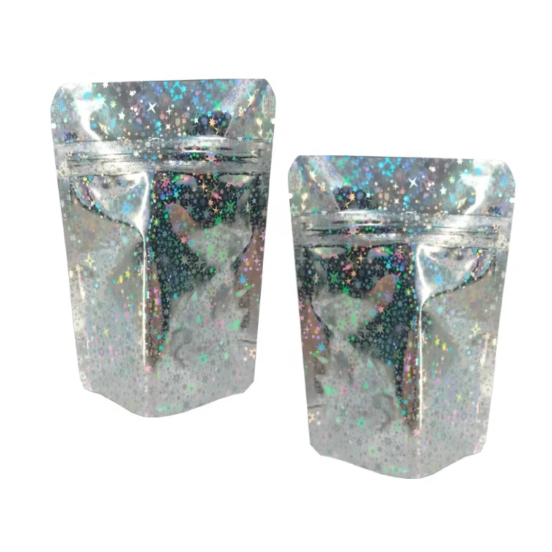 Custom 3-Side Sealed Biodegradable Plastic Bags Holographic Mylarbag With Ziplock and Repeatable Sealing for Fruit Seeds