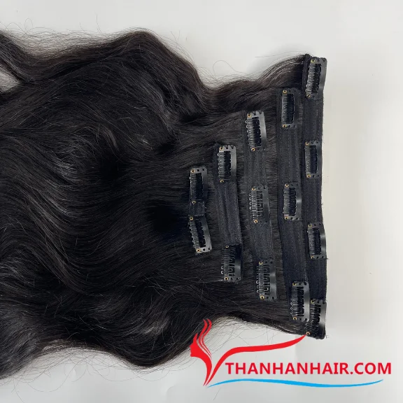 Hot product Black Natural Wavy Clip-in Hair 100% Vietnamese human Hair Extensions wholesale price no tangle shedding large stock