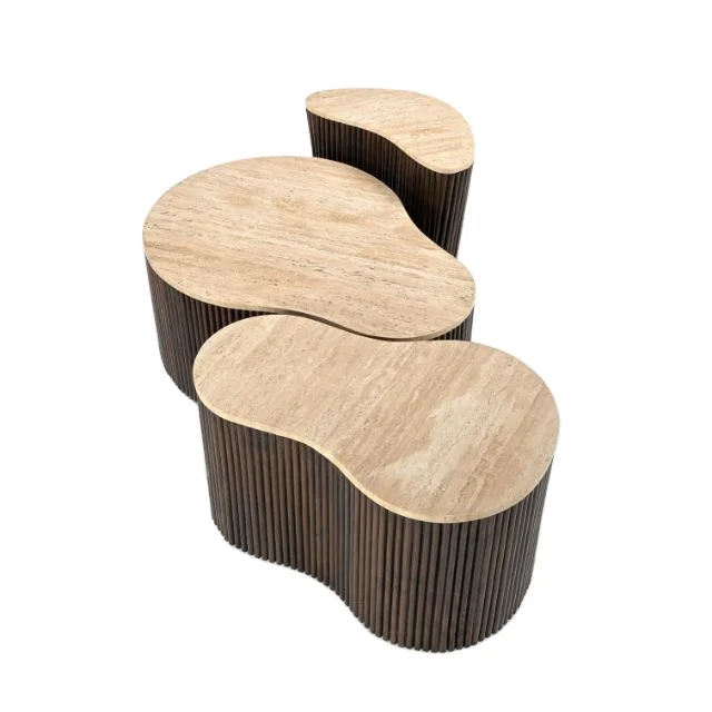 New Organic Travertine Collection Designer New Modern Coffee Table Set Of 3 Tobacco Brown Centre Tables Living Room Furniture