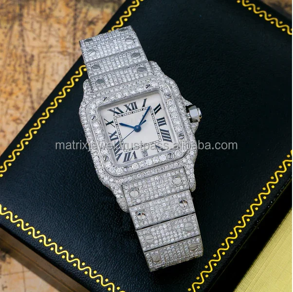 Elegant square Buss down Moissanite watch Trending Diamond Watch Gift Diamond Tester pass VVS quality moissanite watch
