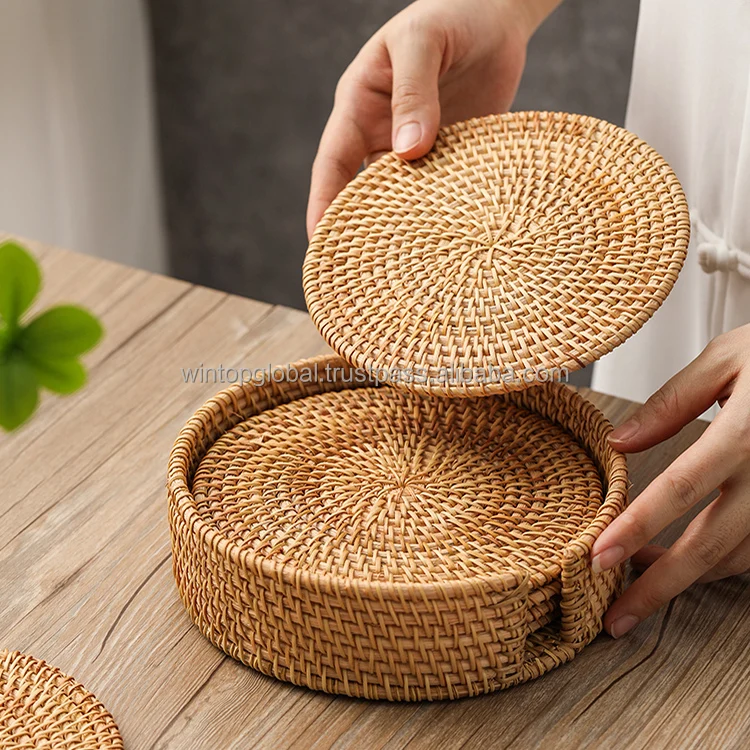 Japanese Style Round Oval Woven Platemats Straw Braid Table Scald-proof Cup Mat Kitchen Gadget Tools For Dining Table