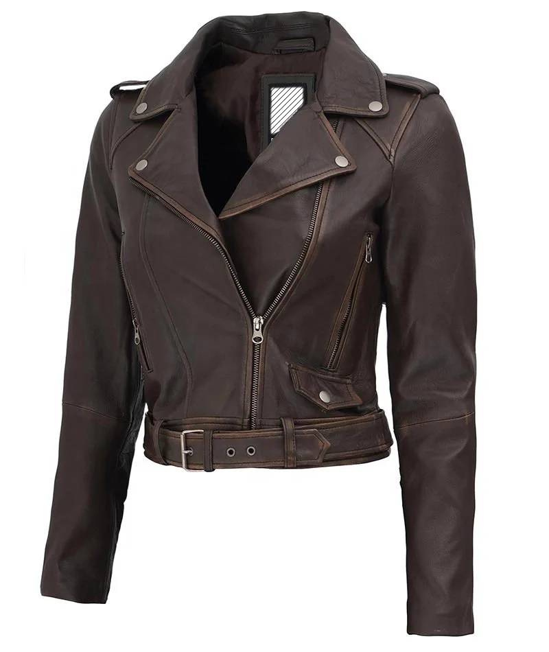 Genuine Buffalo Leather Jacket Customized Design Golden Brown Color Women Biker Leather Fashion Jacket