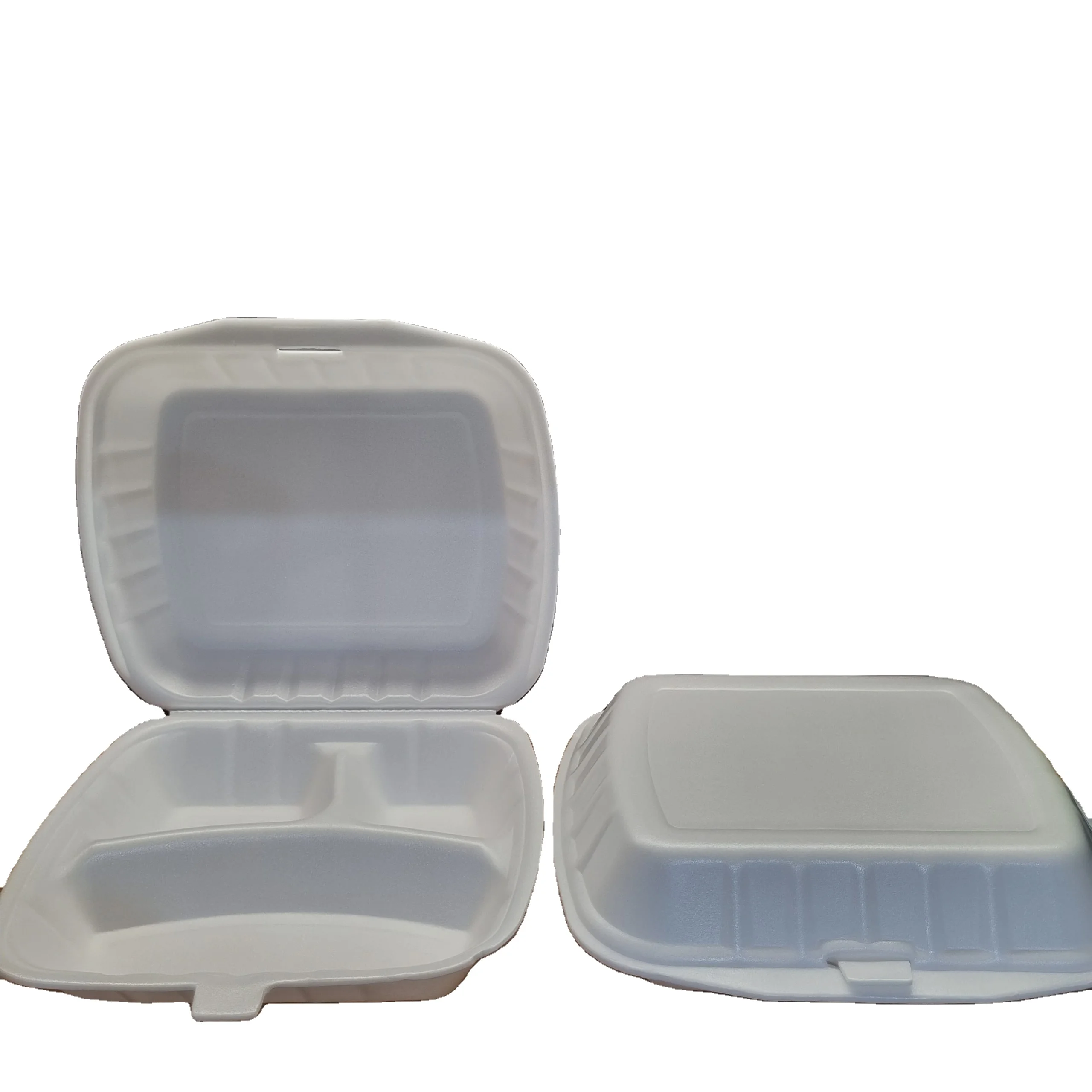 Three compartments PS foam food container with lid lunch box/fast food/hamburger Disposable new product ideas 2024 trends