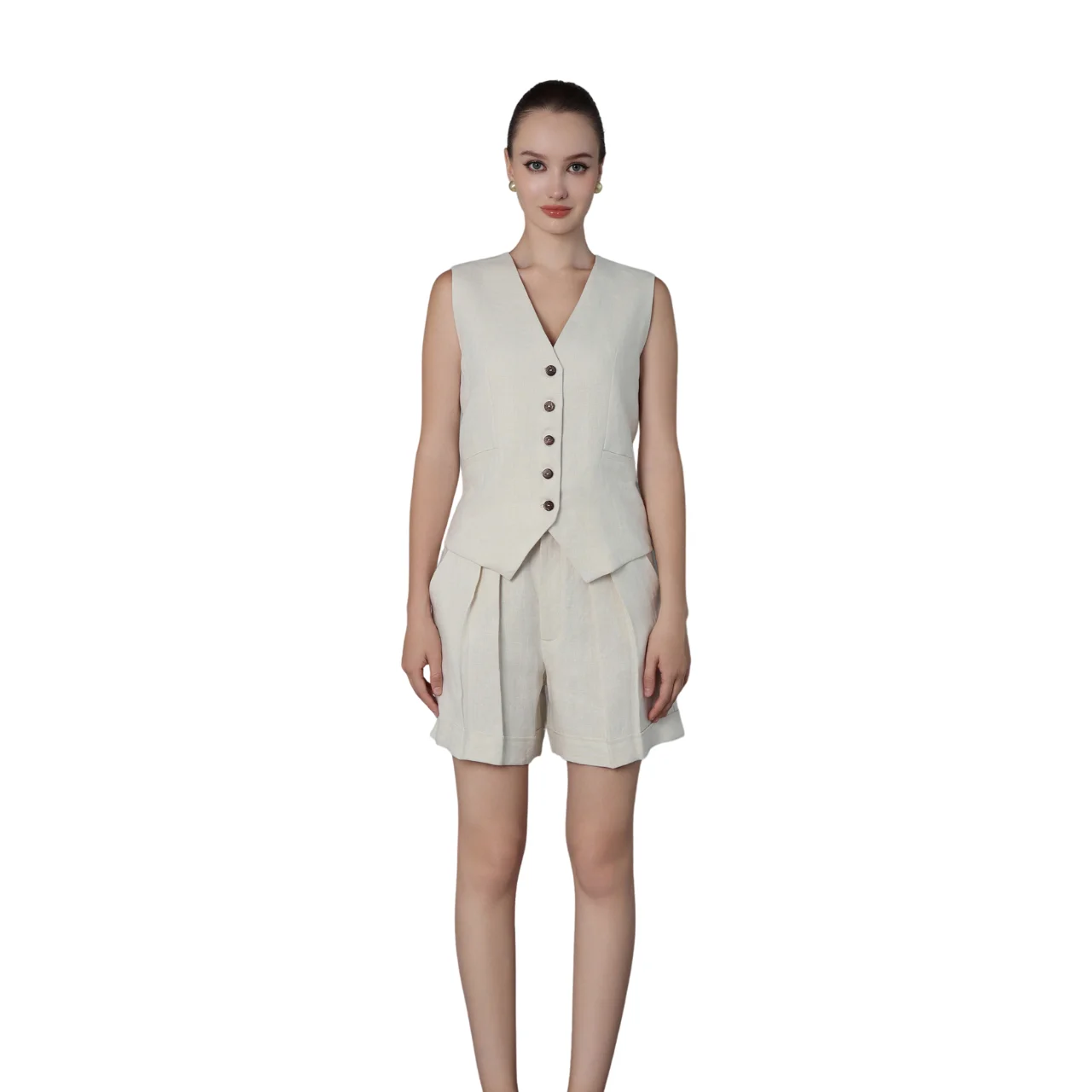 Linen Clothes 100%Linen fabric Vest Waistcoat Suit Women Natural  Vietnam Manufacturer High Quality Wholesale new trends elegant