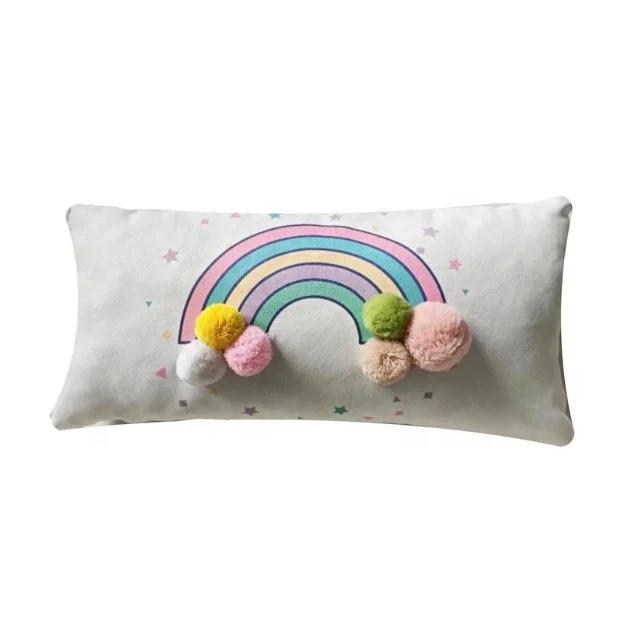 New Cute Rainbow With Pompom Sky Series Plush Sleeping Embroidered Moon Soft Shooting Star Shell Cushion Room Decoration Gift