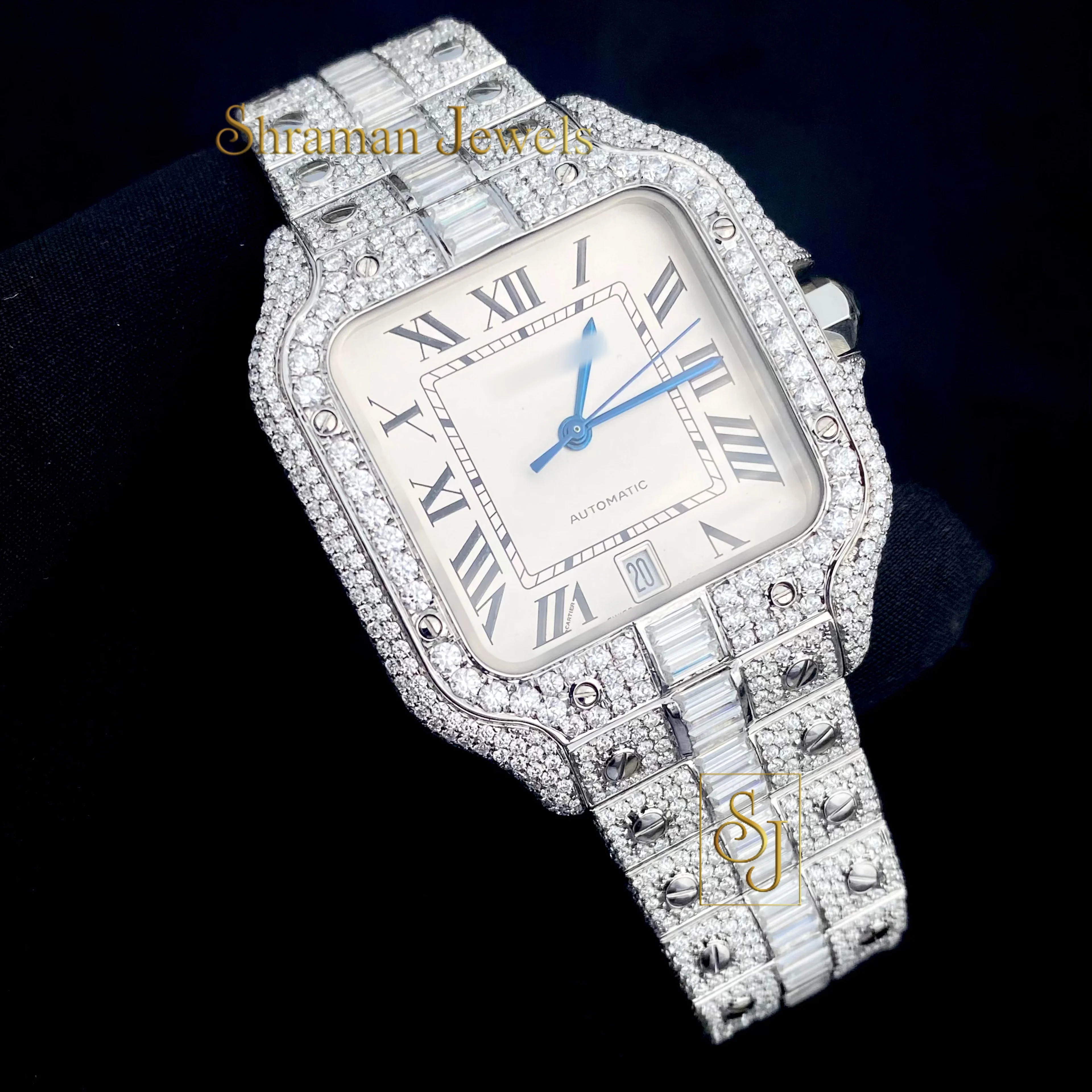 Luxury Iced Out Watch With Moissanite Baguette Cutting Diamonds & Round Brilliant Diamonds For Men Gifting Hip Hop Collection
