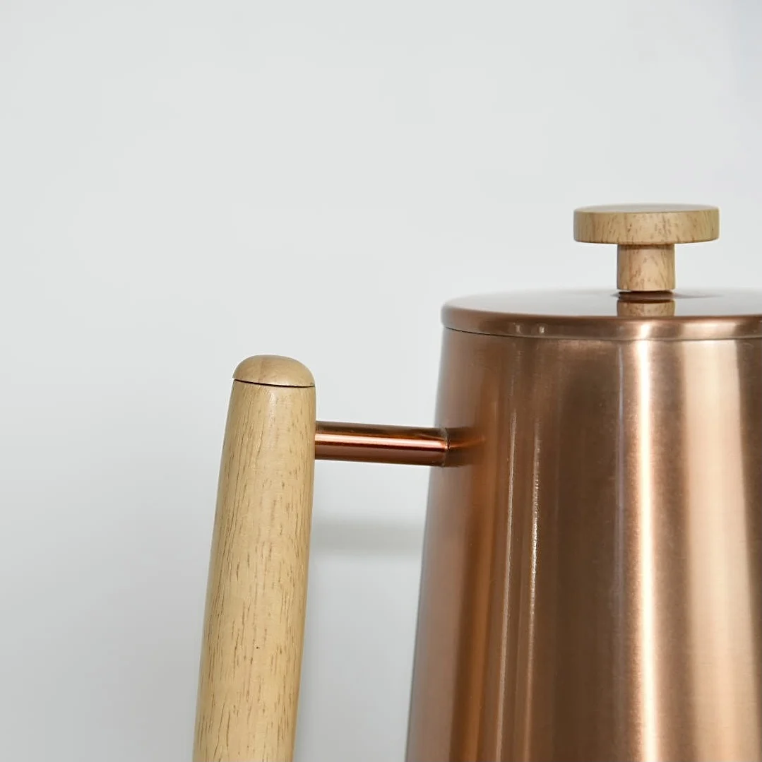 Manufacturer Food Grade Stainless Steel French Pres Coffee Maker Copper Color Wood Handle With Triple Filter Coffee Press