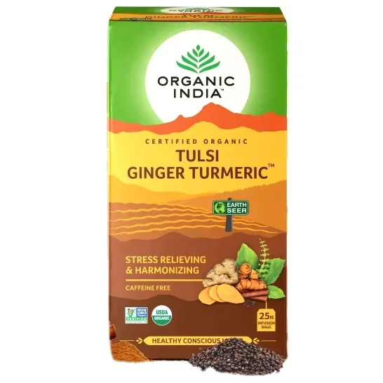 Naturally Rich in Antioxidants Tulsi Ginger 25 Teabags Green Tea Helps Ease Nausea Morning Sickness Boosts Immunity Cough Cold