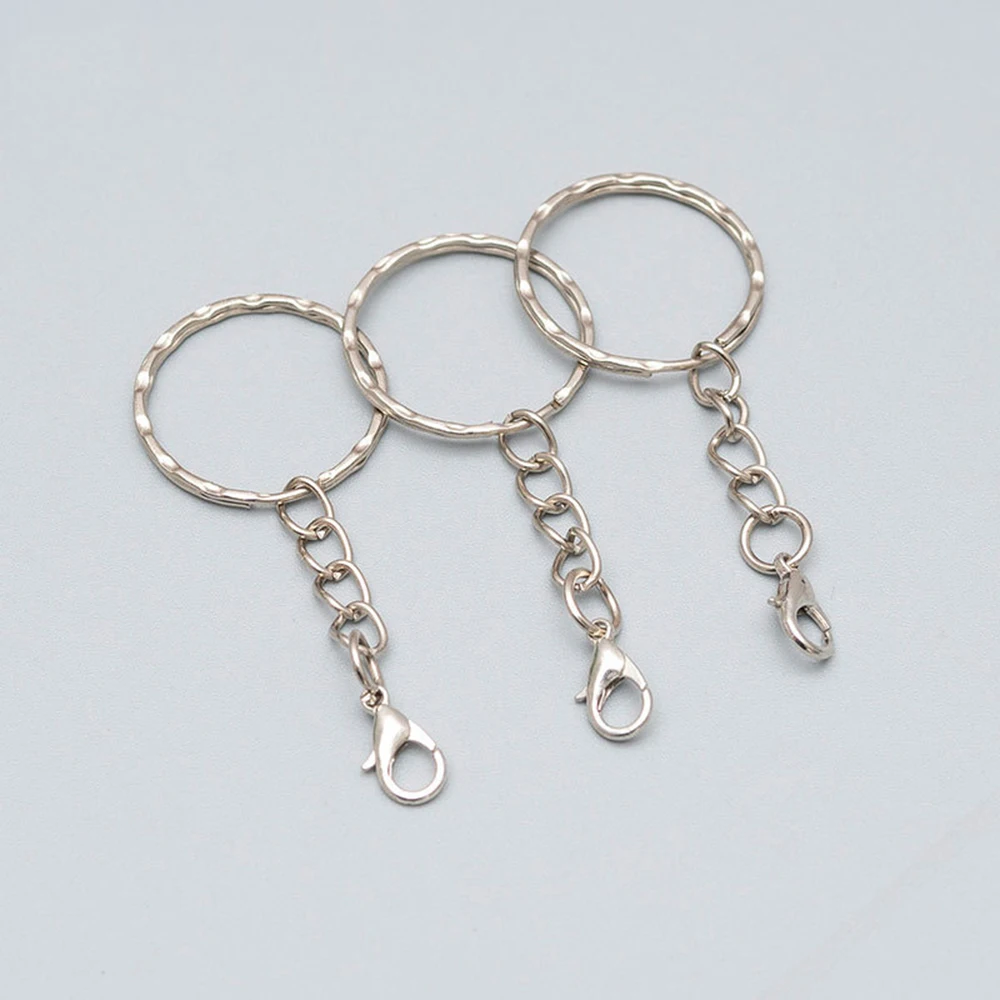Wholesale 25mm 30mm Flat Key Ring Glossy round Light Keychains with Hang Jump Ring Metal Key Chain