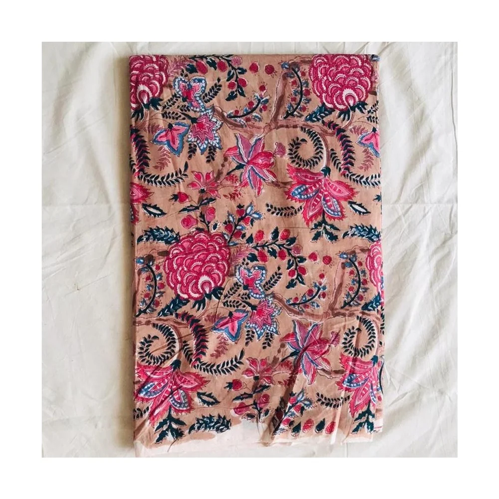 Jaipuri Indian Hand Block Print Fabric 100% Cotton WFB051 Designer natural cotton 100% running fabric wholesaler and Indian