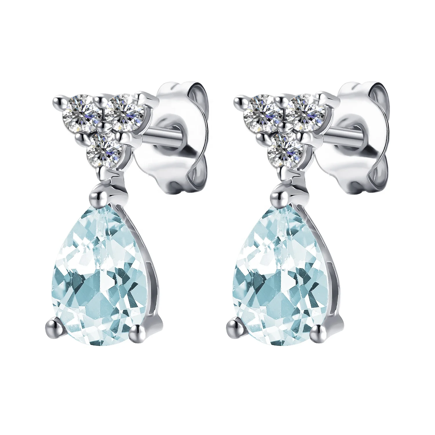 2022 New Natural Gemstone Jewelry 925 Sterling Silver Sky Blue Topaz Water Drop Stud Earrings For Women Destiny Jewellery