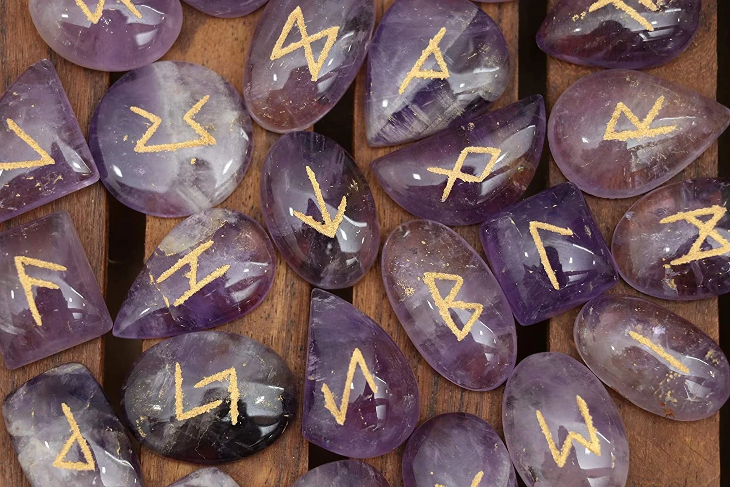 Drop Rune Stones Set Polished Witches Crystal with Engraved Elder Futhark Runic Alphabet for Pagan Lettering Viking Runes
