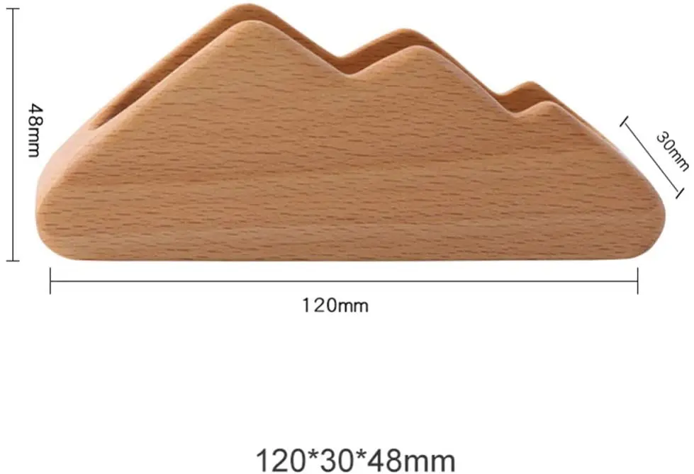 Custom Beech Wood Business Card Display Laser Cut Mountain Design Stand with Holder Case Organizer for Office Desk