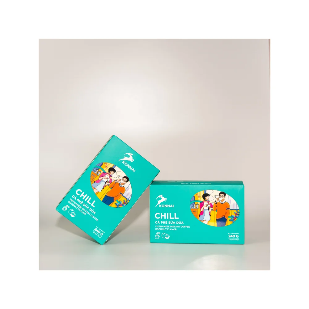 DETECH KONNAI VIETNAM 4-in-1 Robusta Instant Coffee Mix 15 Sticks x 16g Sweet Taste with Coconut Milk Flavor Box Packaging