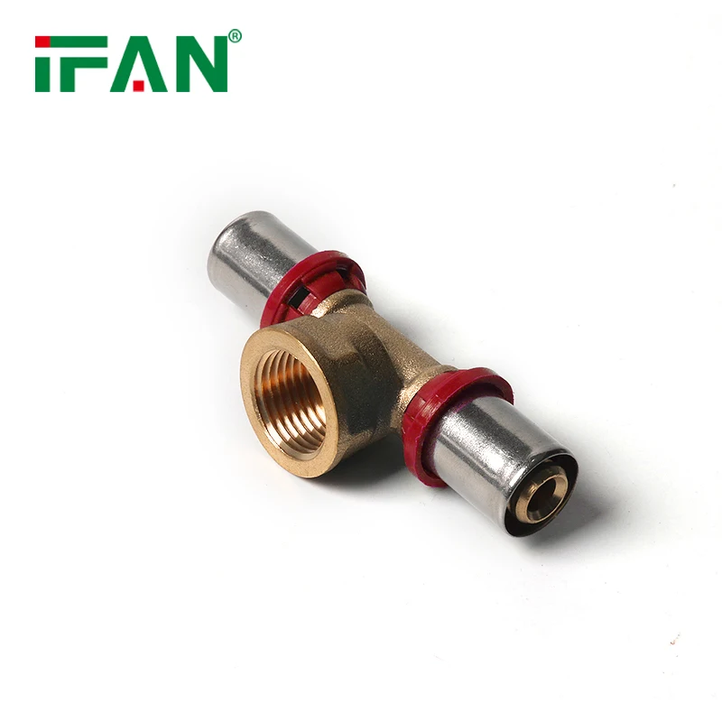 IFAN Factory All Types PEX Fittings Brass 16-32MM DIN 16836 Silver Female Thread Tee PEX Press Brass Fitting