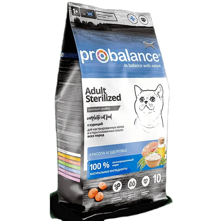 Пробаланс для взрослых, стерилизованный 10 кг, сухой корм для кошек всех пород
