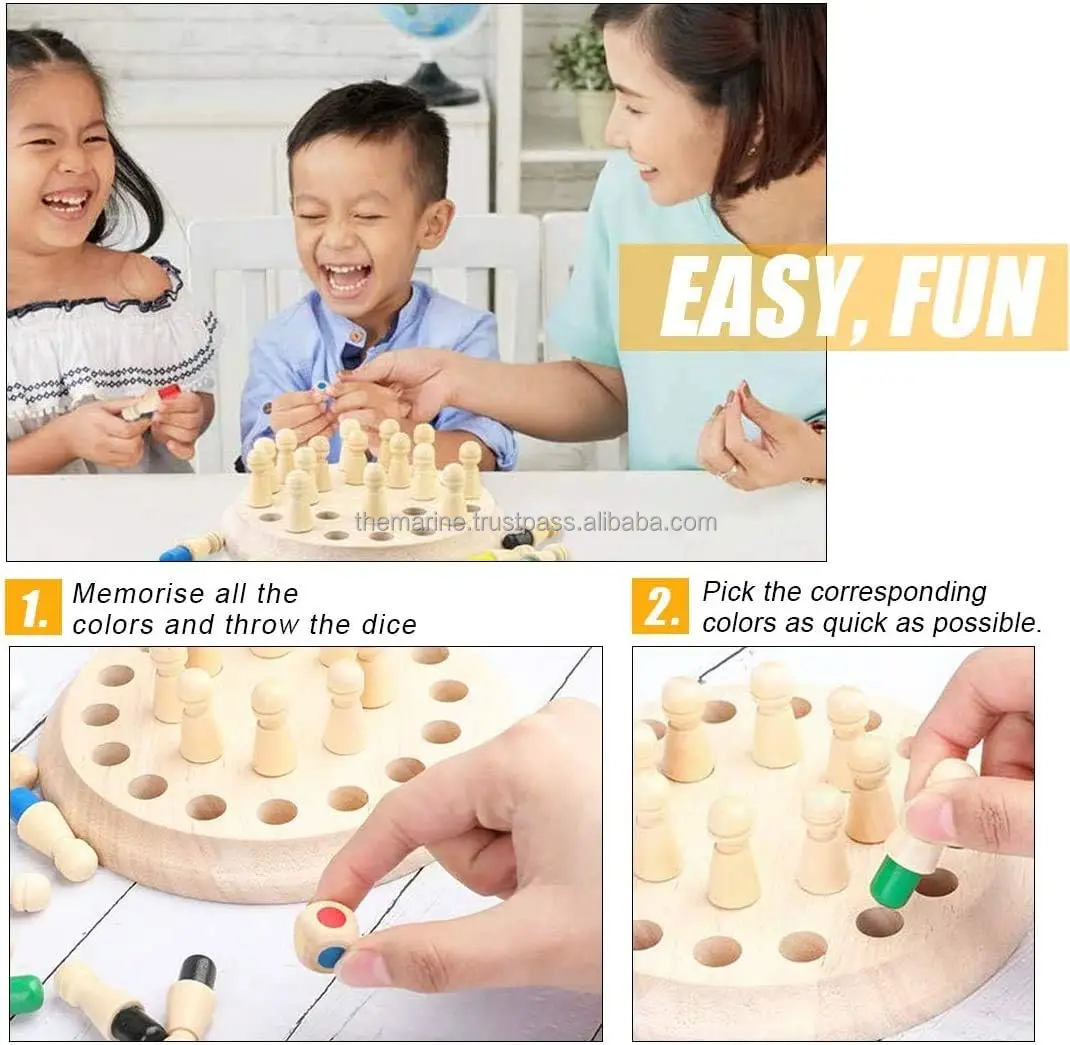 Wooden Chess Board Game Color Memory Matching Brain Teasers Game for Kids Toddler Learning Activities Educational Toys