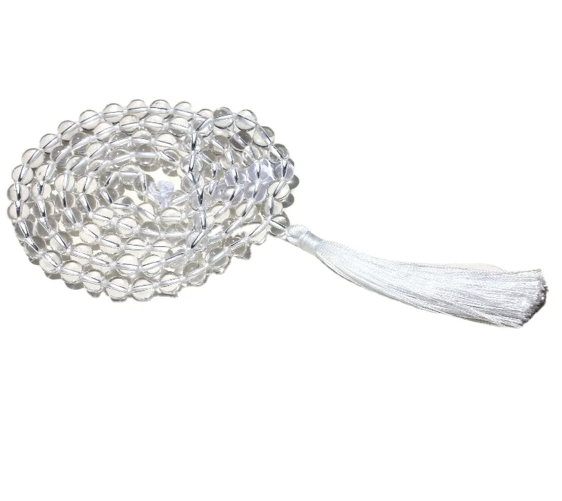 Buy Natural Clear Quartz All Colors 108 Knotted Sphatik Mala Beads Necklace Handmade by Indian Artist Featuring Pearl Main Stone