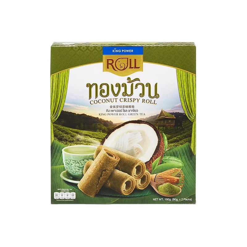 KING POWER ROLL Green Tea - Sweet Coconut Crispy Rolls THAI SNACK FOR EVERYONE TO ENJOY WITH DELICIOUS TASTE