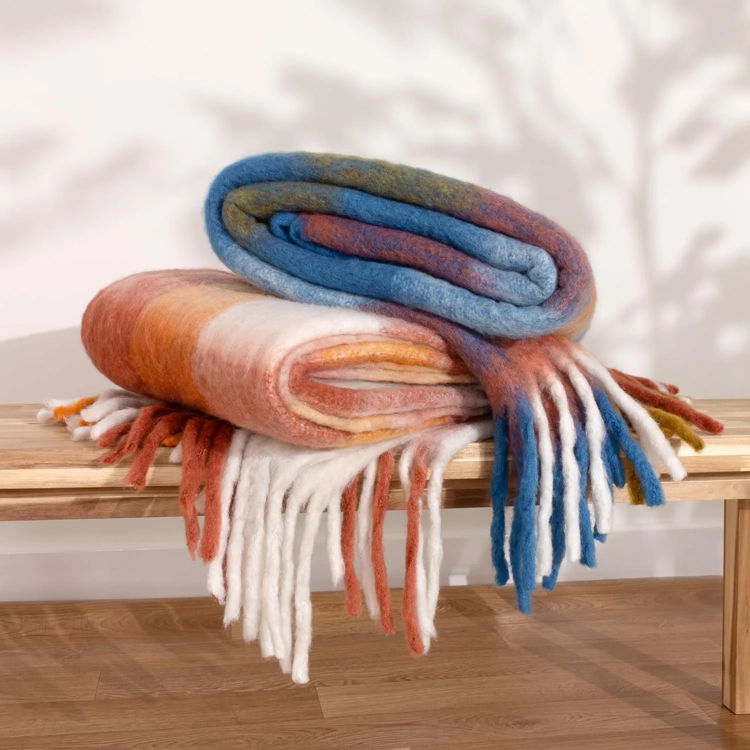 Custom Multicolor Plush Fuzzy Super Soft Mohair Wool Blanket Reversible Sherpa Fleece Blanket