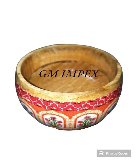 High Quality Organic Fruit Dough Wood Large Salad Bowl And Plate Set Soup Mixing Round Bowl For Home