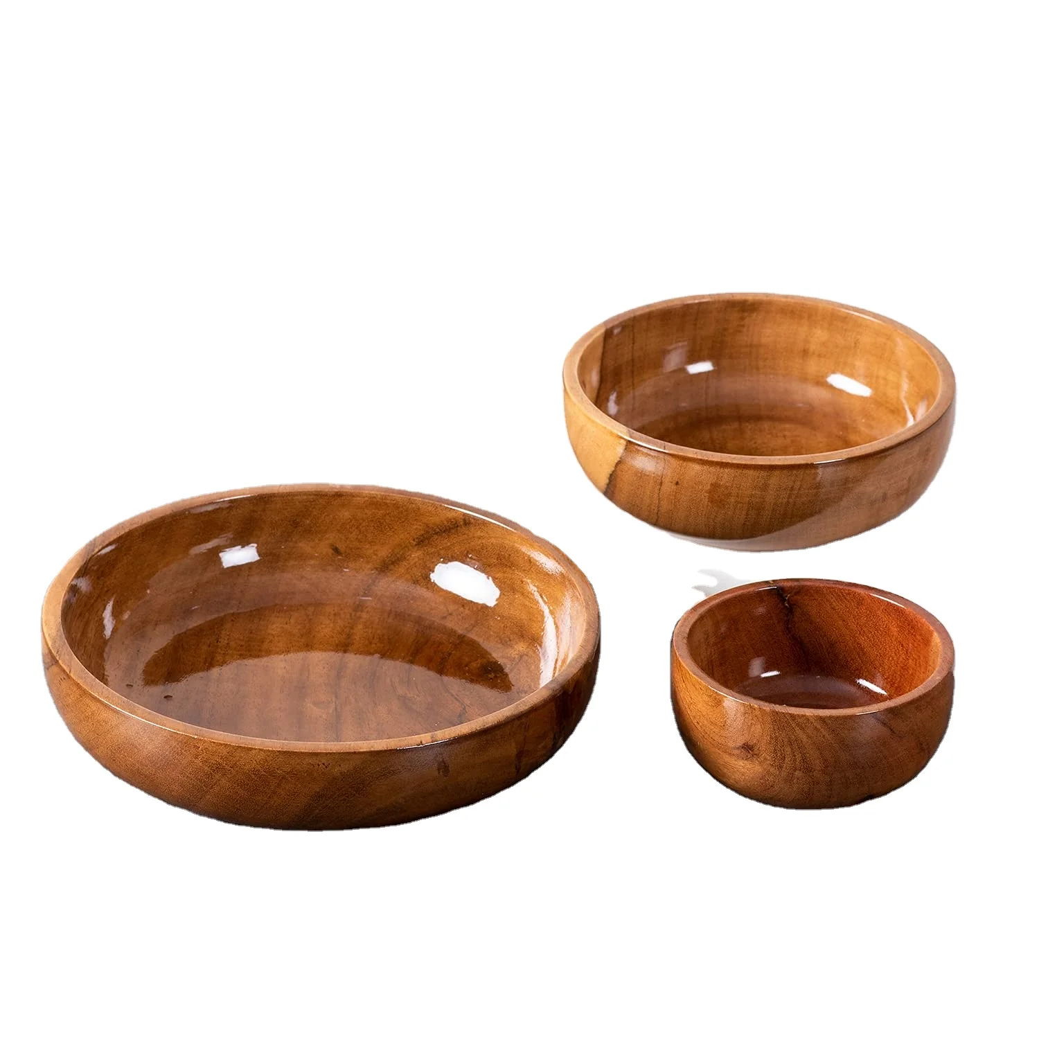 Bowl Set of 3 for Snacks Wooden Bowls for Kitchen Round Bowl for Fruit Salad Serving Dry Fruits Wooden Desert Bowl for Serving