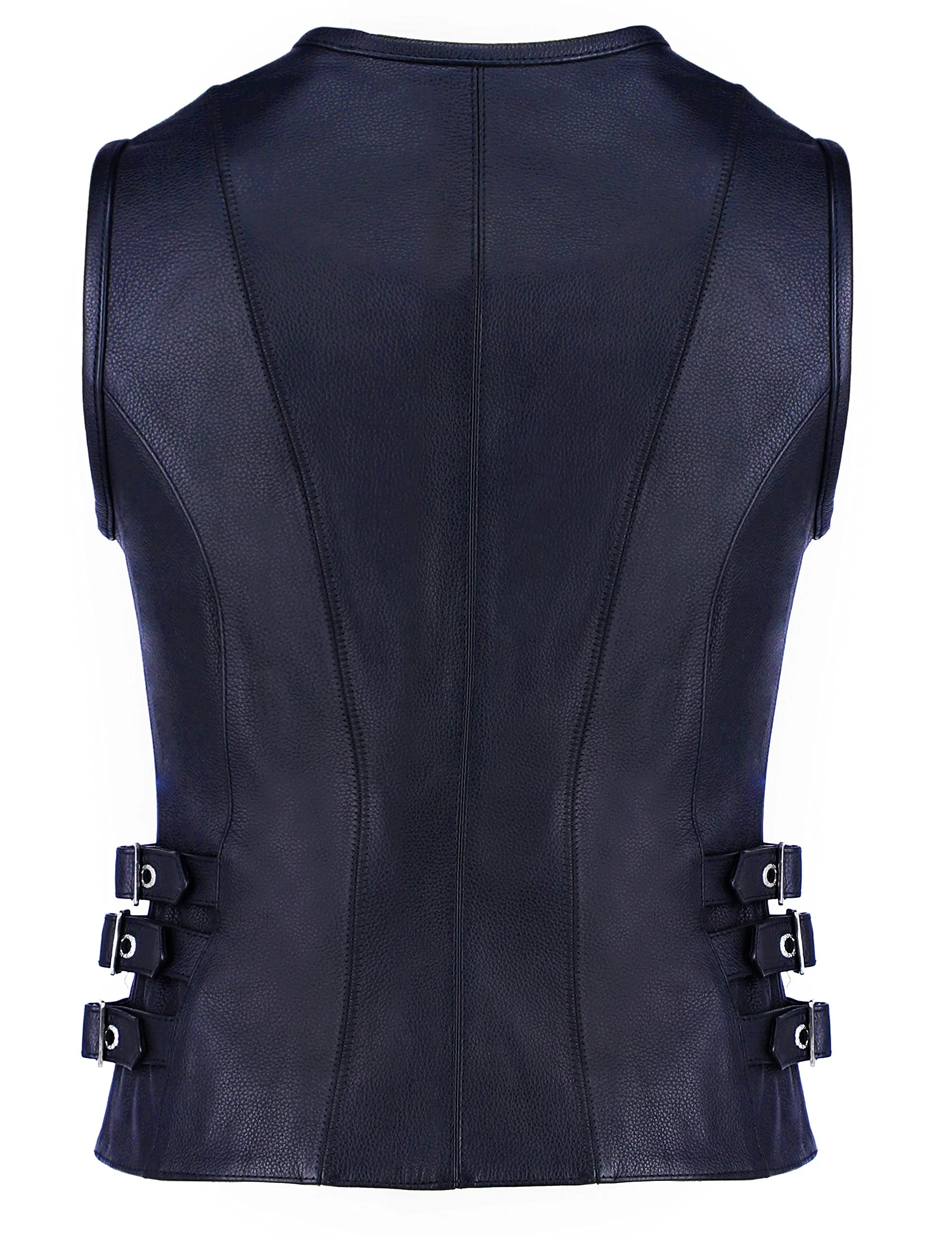 
OEM Custom True Element Womens Side Buckled Zip Front Motorcycle Collarless Club Vest with Quick Leather Motorbike Vest Club 