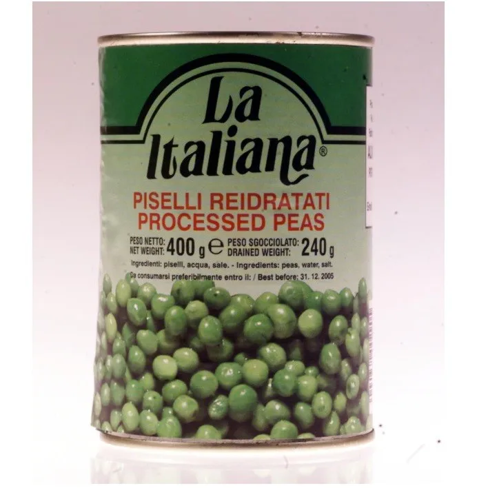 Italian Product, High Quality Canned Vegetables, Green Peas packed in can of 800g