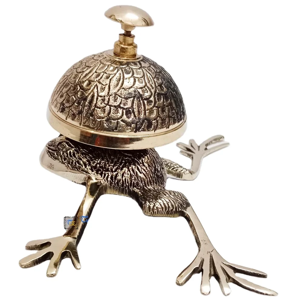 Vintage Tortoise Design Brass Hand Embossed Wireless Table Bell Ornate Counter Bell for Home Office Use Doorbell Type