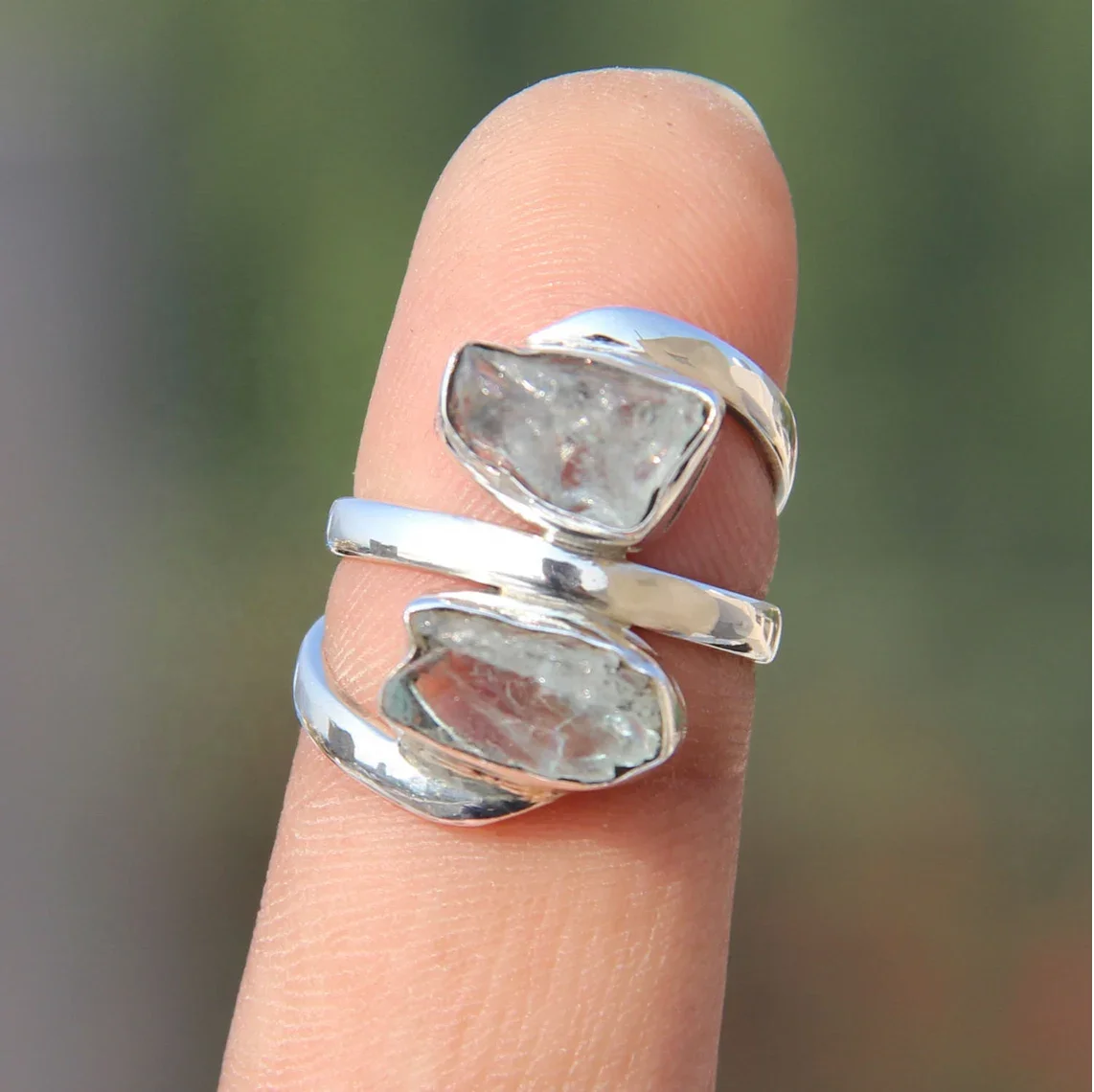 Handmade Raw Aquamarine Gemstone Ring Blue Rough Aquamarine Sterling Silver Ring For Daily Wear