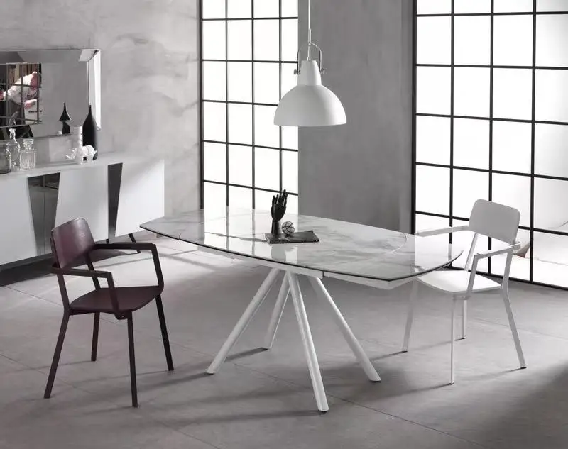 Sintered Stone Top Metal Legs Nordic Modern Extension Extendable Rectangular Dining Table