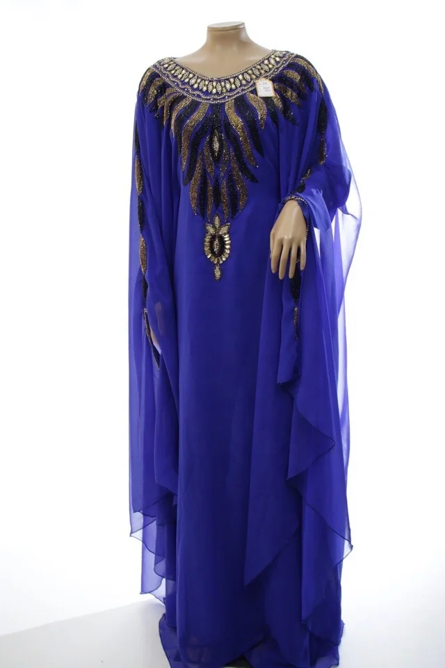 Royal Blue Color Party Wear Georgette Qatar Style Islamic Kaftan Mayzuna Dubai  Long Dresses Beads Muslim Abaya long dress