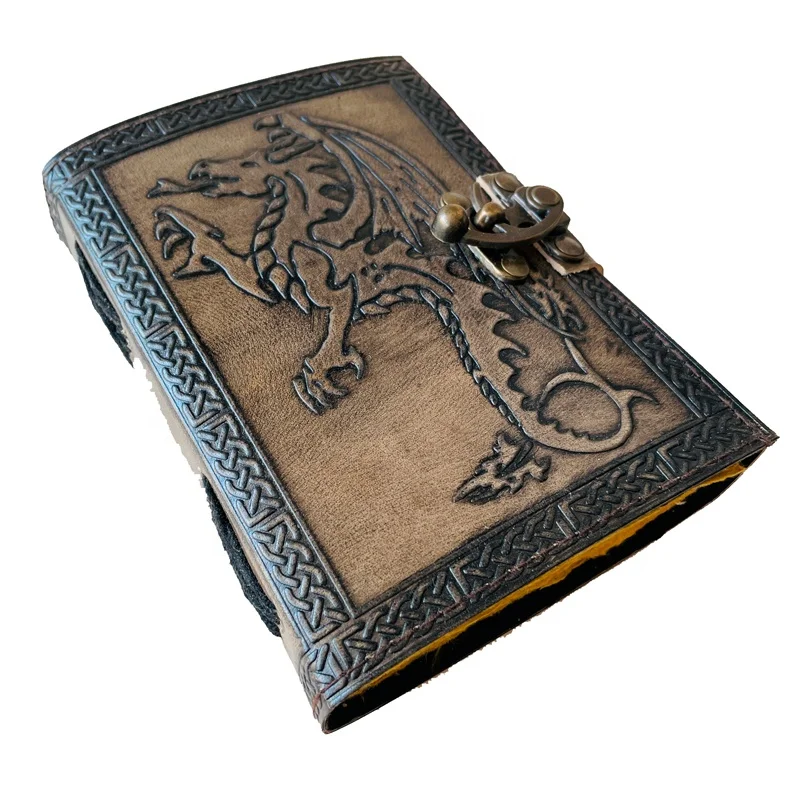 Fire Dragon Embossed Handmade Personal Organizer Leather Journal Beautiful Notebook For Collage Book Of Shadows Poetry BlankBook