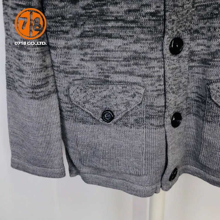 New Design Gray Cardigan Front Open Button Mans Wool Sweater